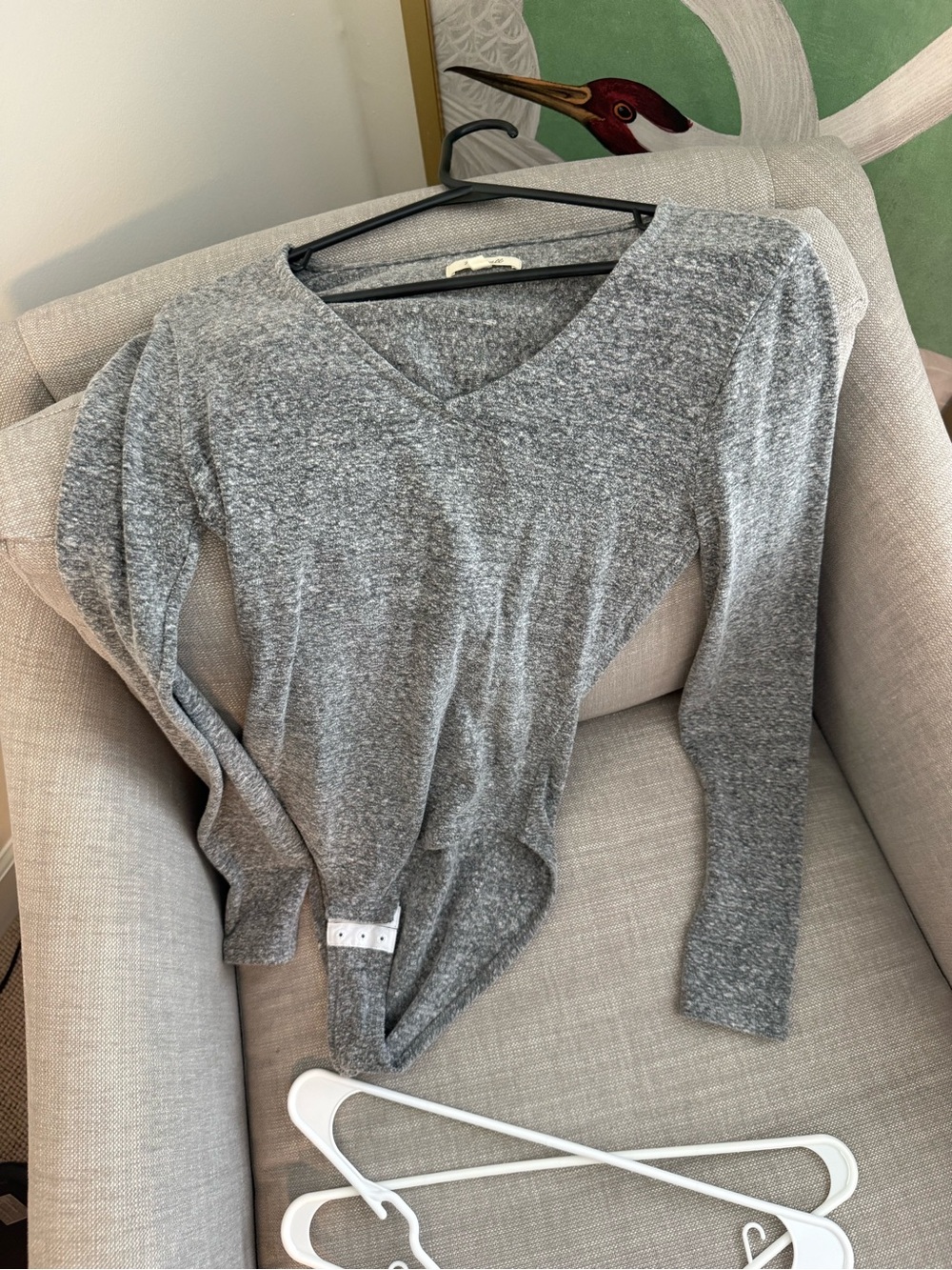 Madewell Gray Long-Sleeve V-Neck Bodysuit